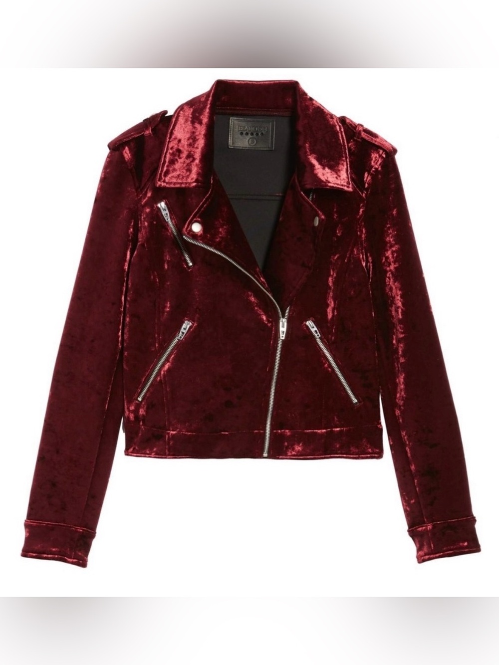 [BLANKNYC] NWOT Crushed Velvet Cropped Asymmetrical Moto Jacket Deep Merlot - M - Picture 2 of 15